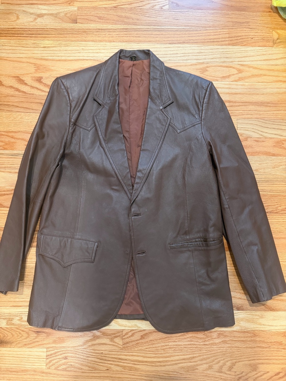 Pioneer Wear Brown Genuine Leather Western Blazer Jacket 42 Vintage USA